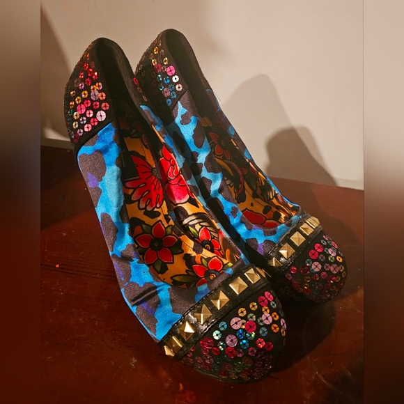 Vintage never worn Iron Fist size 39 women's multi-print mix media platform heel - Picture 9 of 10